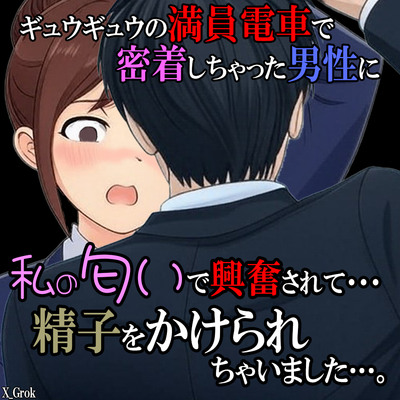 満員電車密着匂い嗅ぎ射精 ～ぎゅうぎゅうの満員電車で密着しちゃった男性に、私の匂いで興奮されて…、精子をかけられちゃいました…