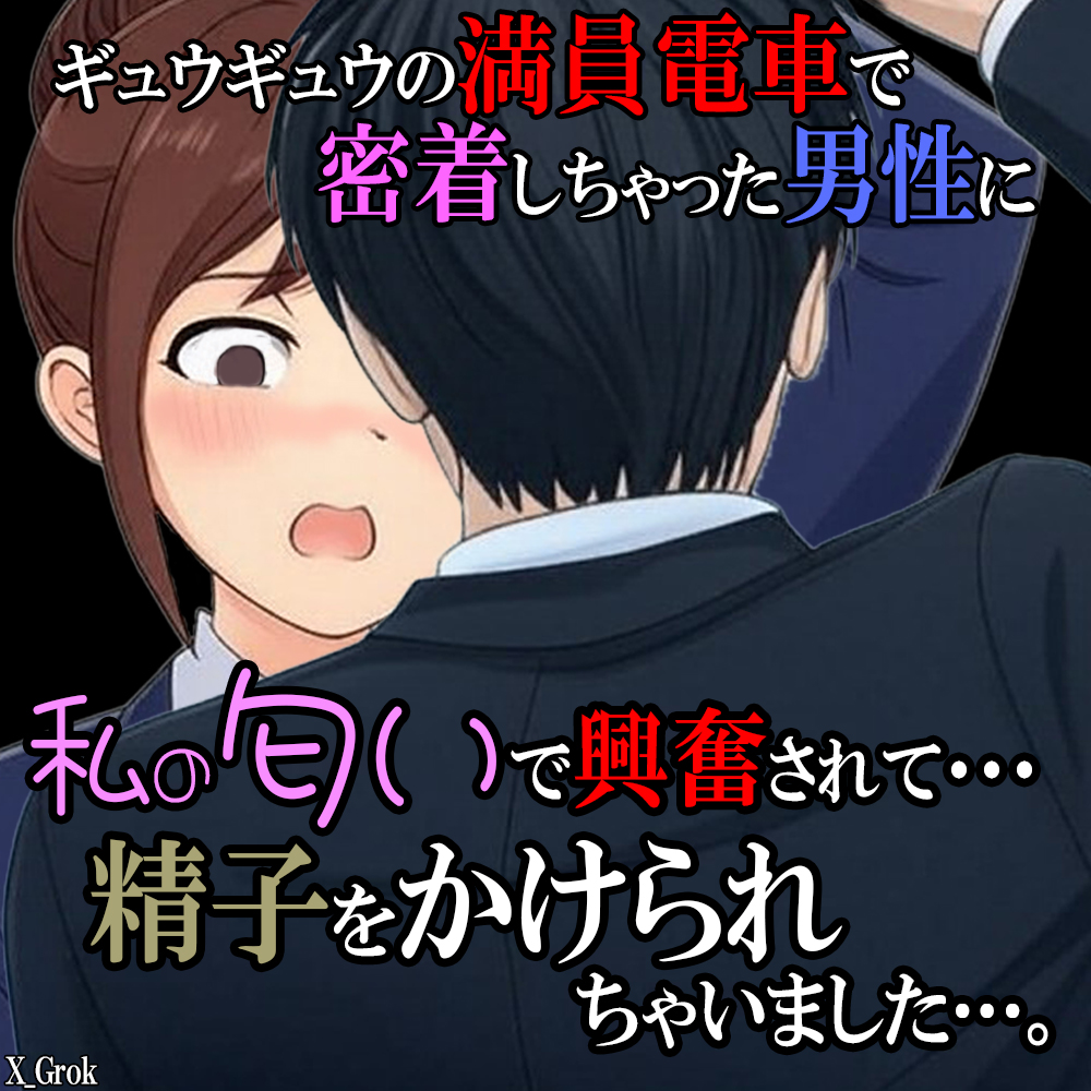 満員電車密着匂い嗅ぎ射精 ～ぎゅうぎゅうの満員電車で密着しちゃった男性に、私の匂いで興奮されて…、精子をかけられちゃいました…