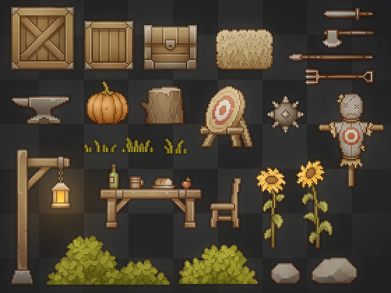 ドット絵の横スクロールアクション素材集～村の小物～