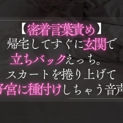 【密着言葉責め】帰宅してすぐに玄関で即立ちバックえっち。スカートを捲り上げて子宮に種付けしちゃう音声。