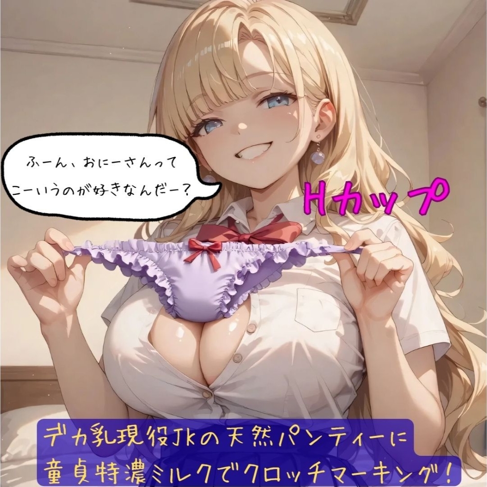 デカ乳現役JKの天然パンティーに童貞特濃ミルクでクロッチマーキング！