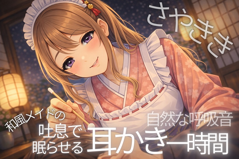 【耳かきASMR】呼吸で眠らせる和風メイドの耳かき一時間【3Dio黒耳/睡眠用】