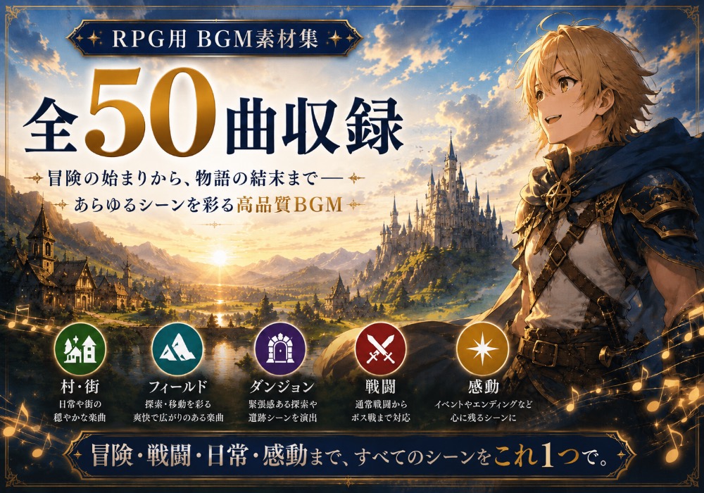 【50曲収録】ゲーム用BGM素材集|王道RPGのあらゆるシーンをこれ1つでカバー