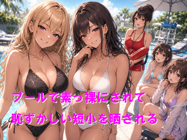 プールで素っ裸にされて恥ずかしい短小を晒される