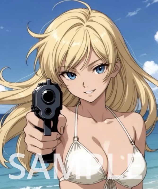 胸が揺れる水着美少女×武装/真夏ビーチ10秒ループ [Animated Vertical Stream Overlay / 1080x1920 MP4 / 歐派動態背景]