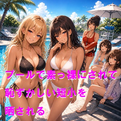 プールで素っ裸にされて恥ずかしい短小を晒される