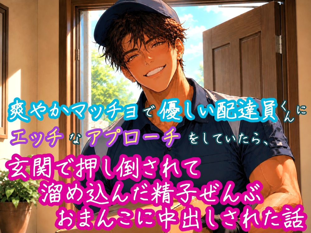 爽やかマッチョで優しい配達員くんにエッチなアプローチをしていたら、玄関で押し倒されて溜め込んだ精子ぜんぶおまんこに中出しされた話
