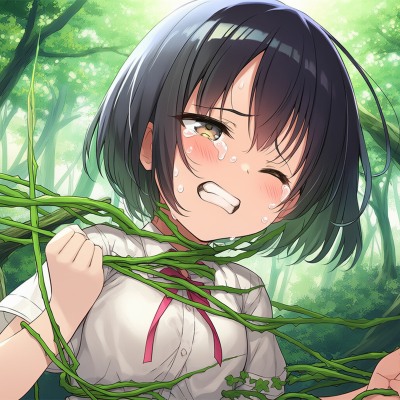 魔法使いの少女、魔物のツタに締め上げられて敗北