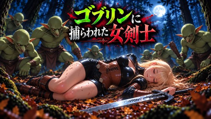 ゴブリンに捕らわれた女剣士