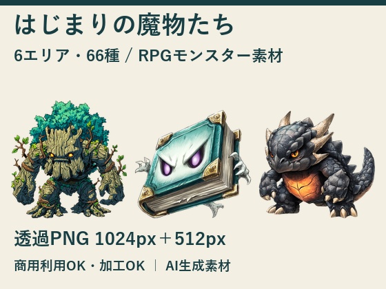 はじまりの魔物たち｜6エリア・モンスター66種・透過PNG素材集